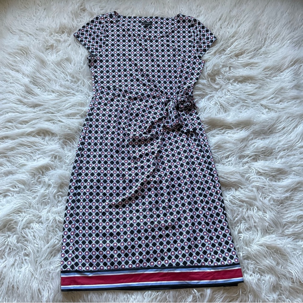 Talbots Black/Red Geometric Kaleidoscope Sheath Dress